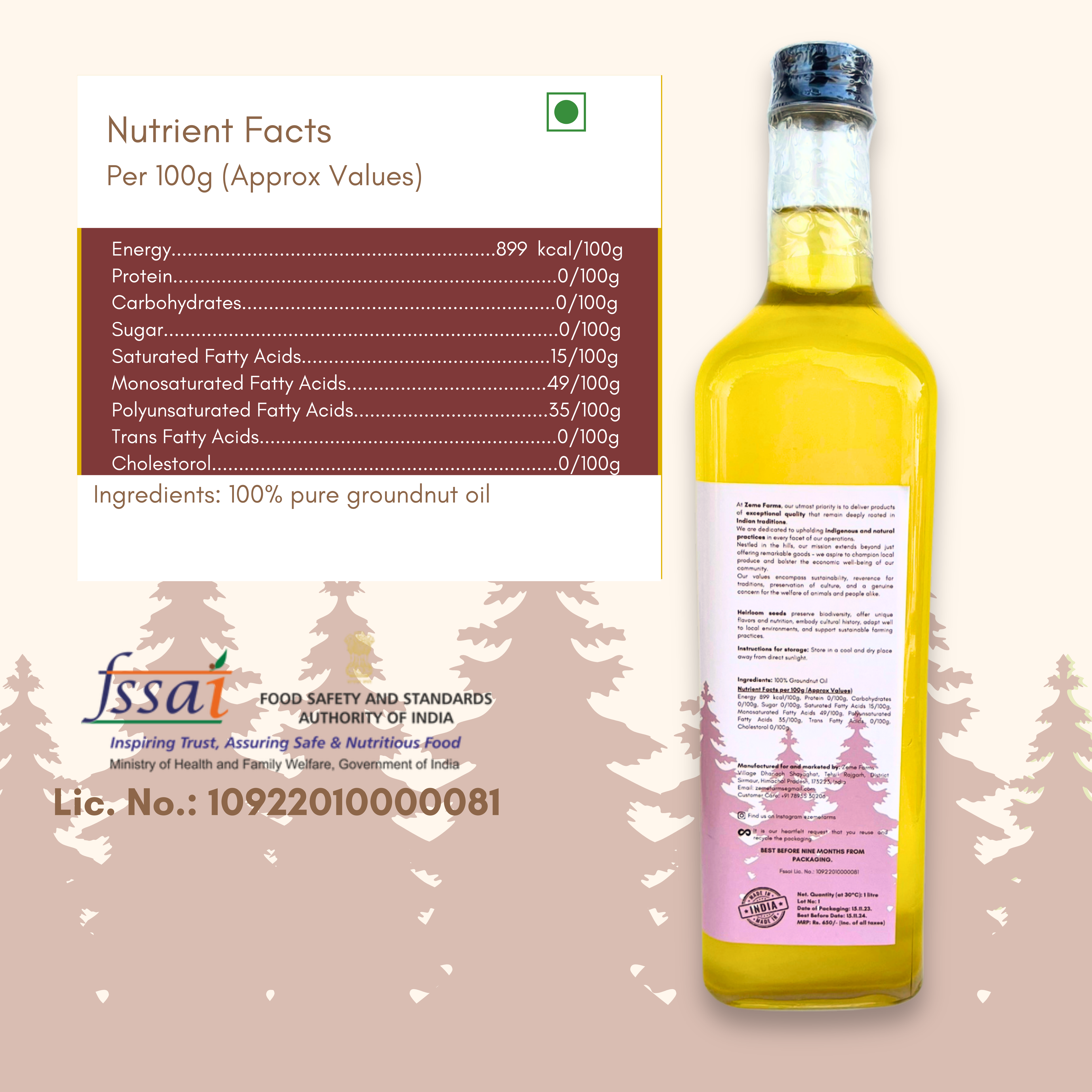 Cold Pressed Groundnut Oil | 1 Litre | Glass bottle