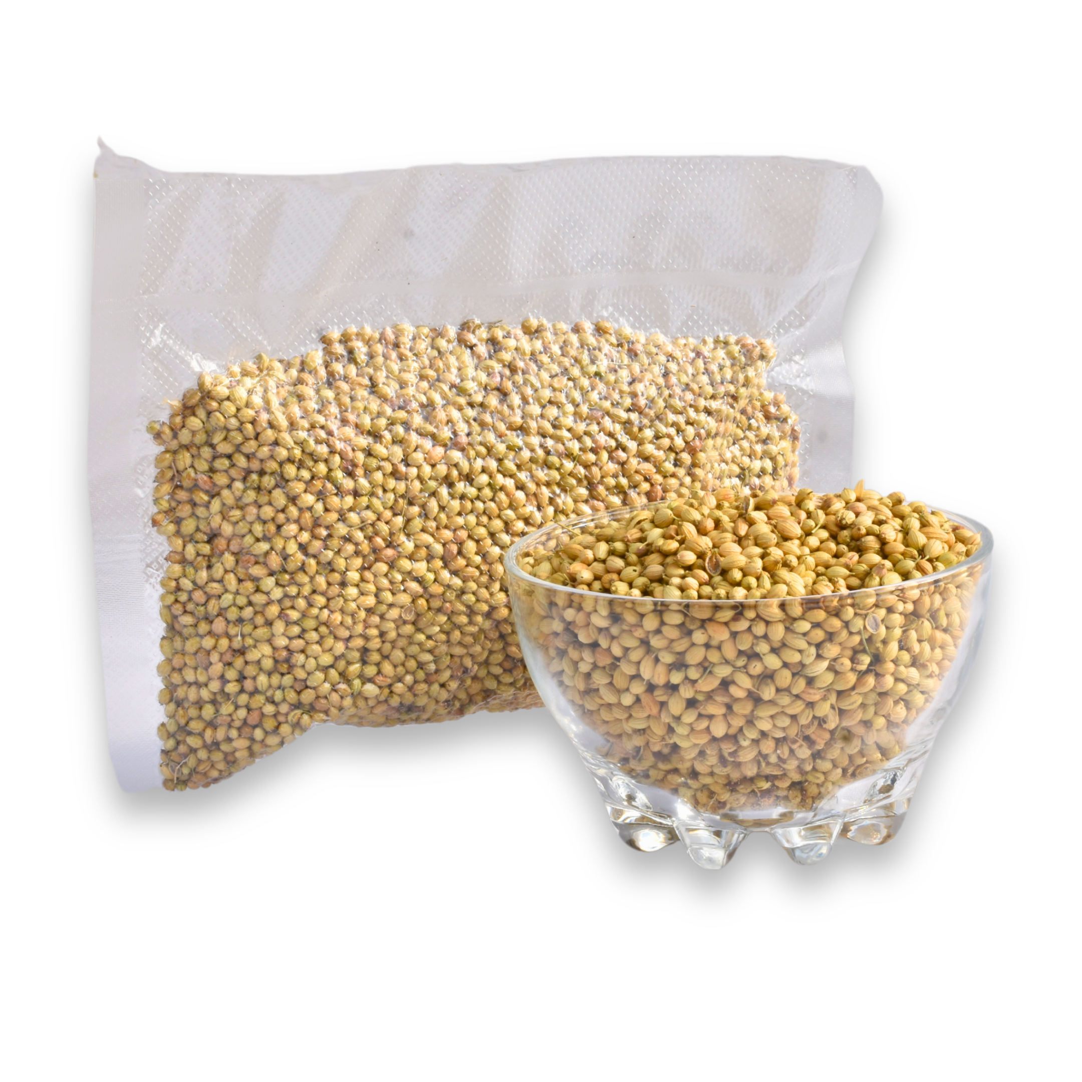 A packet of whole coriander seeds